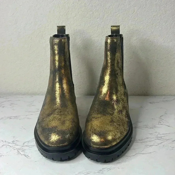 LAUREN RALPH LAUREN Womens Corinne Round Toe Block Heel Black & Bronze Booties - Picture 4 of 10